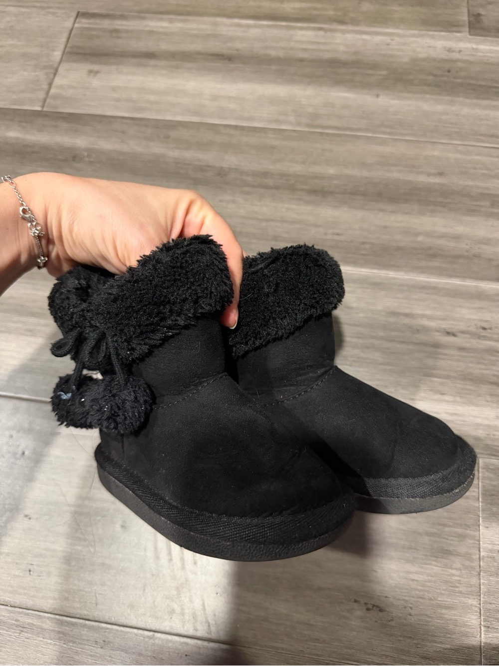 Kids Black Faux Fur Winter Boots